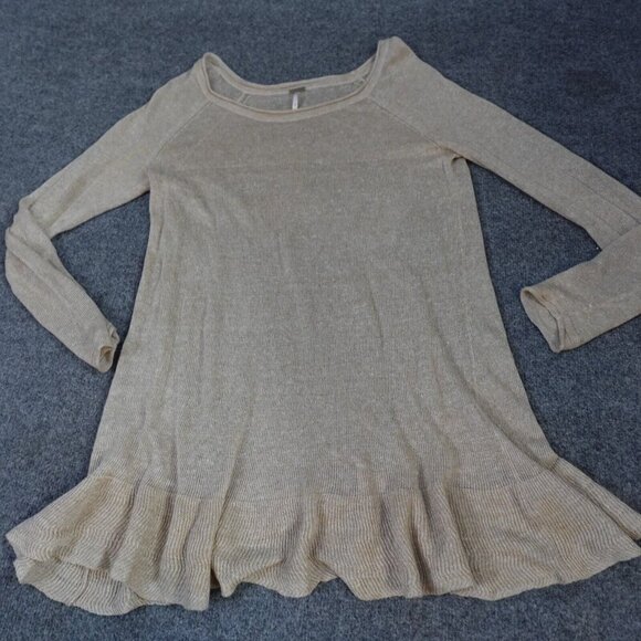 Free People Beach Women's Sweater Dress Small Beige Midi Flare 100% Linen - Picture 1 of 13